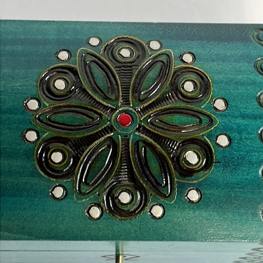 Jewelry Box Carved Wood with Key and Heart Accents Handmade - Picture 2 of 8